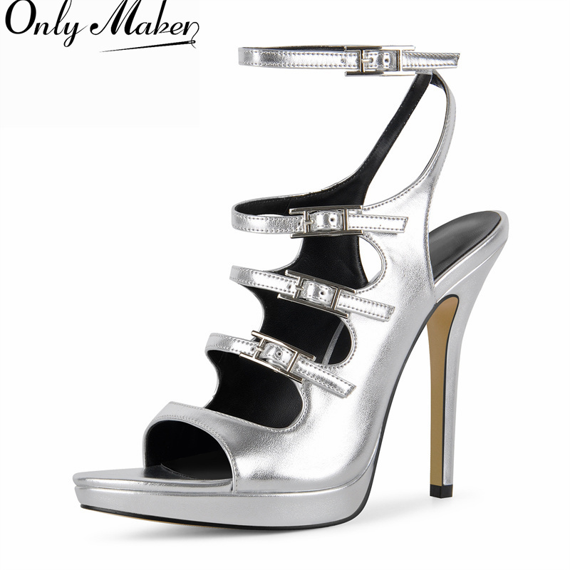 Crossfit Event - Onlymaker Damen Silberne Stiletto-Sandalen mit mehreren