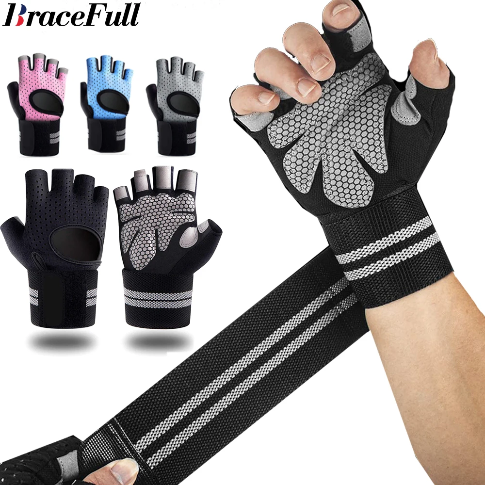 Weightlifting Gloves - 1 Paar Halbfinger-Fitness handschuhe mit Handgelenk